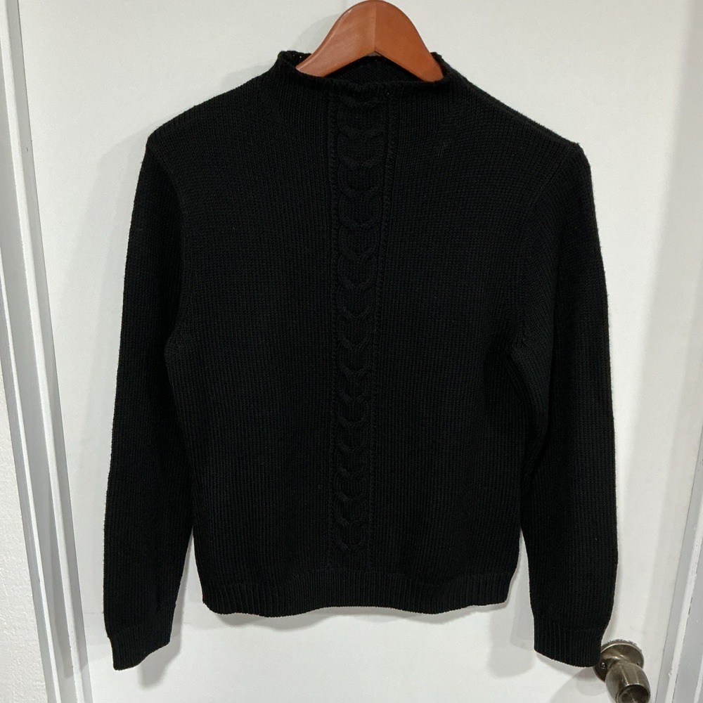 Pendleton Womens M 100% Merino Wool Sweater Black Cable Knit Vintage Hong Kong